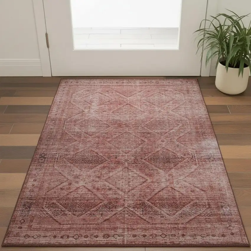 Pink And Mauve Geometric Washable Area Rug With UV Protection Photo 2