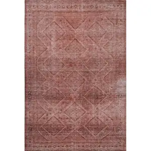 Photo of Pink And Mauve Geometric Washable Area Rug With UV Protection