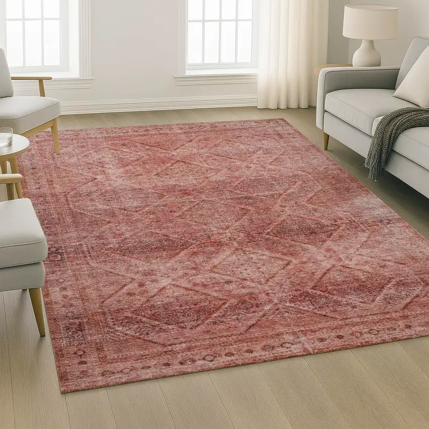 Pink And Mauve Geometric Washable Area Rug With UV Protection Photo 6