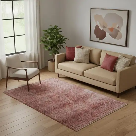 Pink And Mauve Geometric Washable Area Rug With UV Protection Photo 2