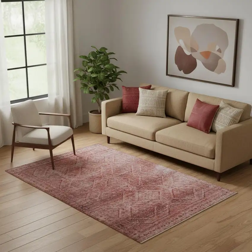 Pink And Mauve Geometric Washable Area Rug With UV Protection Photo 2