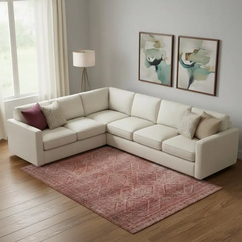 Pink And Mauve Geometric Washable Area Rug With UV Protection Photo 1