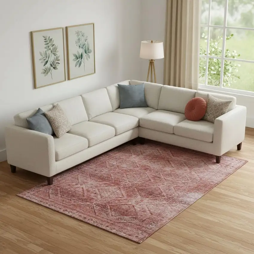 Pink And Mauve Geometric Washable Area Rug With UV Protection Photo 2