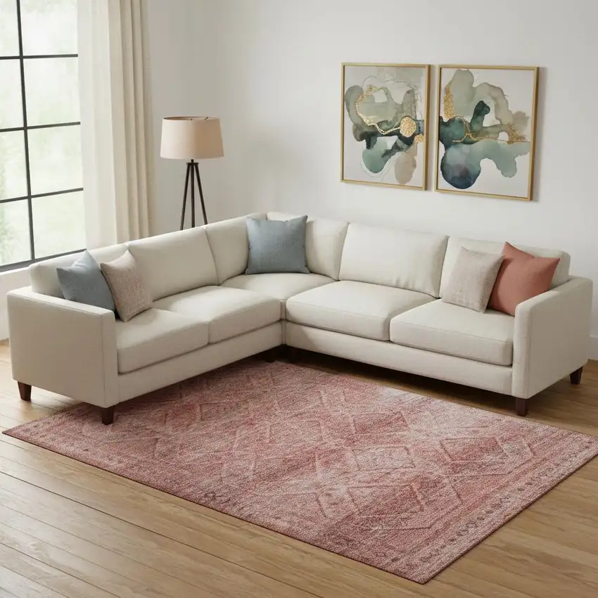 Pink And Mauve Geometric Washable Area Rug With UV Protection Photo 2