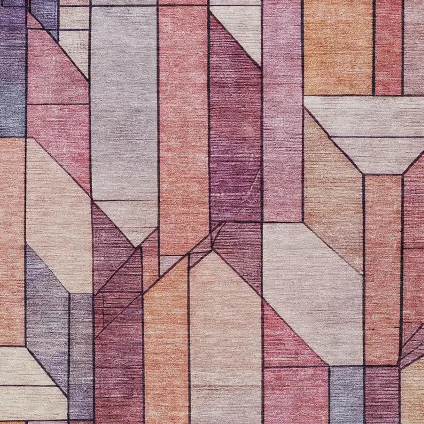 Pink And Mauve Geometric Washable Indoor Outdoor Area Rug Photo 6
