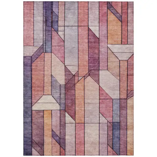 Pink And Mauve Geometric Washable Indoor Outdoor Area Rug Photo 3