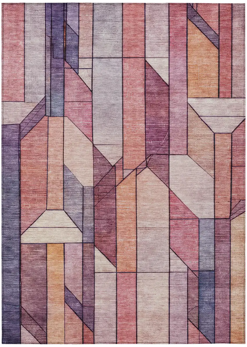 Pink And Mauve Geometric Washable Indoor Outdoor Area Rug Photo 3