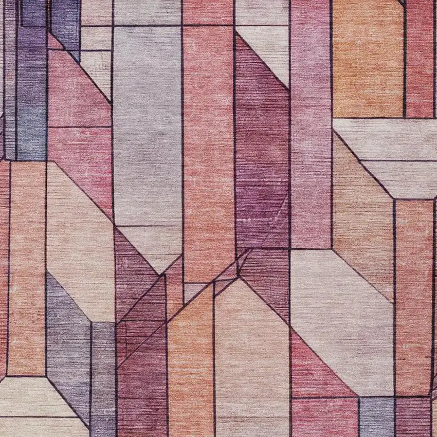 Pink And Mauve Geometric Washable Indoor Outdoor Area Rug Photo 8