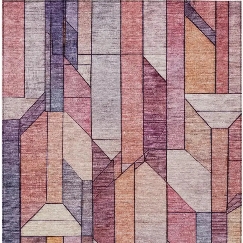 Pink And Mauve Geometric Washable Indoor Outdoor Area Rug Photo 1