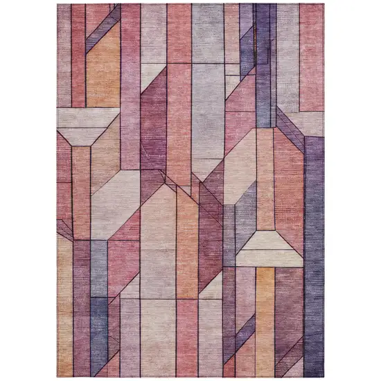 Pink And Mauve Geometric Washable Indoor Outdoor Area Rug Photo 2