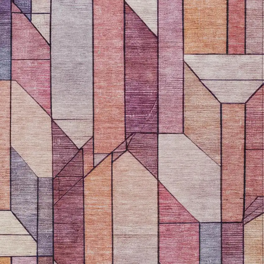 Pink And Mauve Geometric Washable Indoor Outdoor Area Rug Photo 6