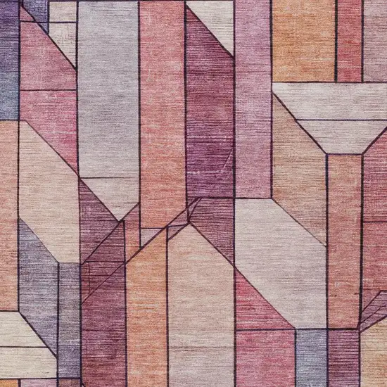 Pink And Mauve Geometric Washable Indoor Outdoor Area Rug Photo 2