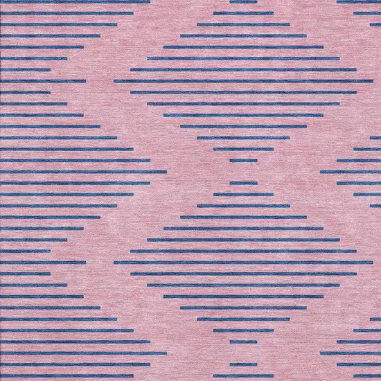 Pink And Navy Blue Geometric Washable Area Rug With UV Protection Photo 2