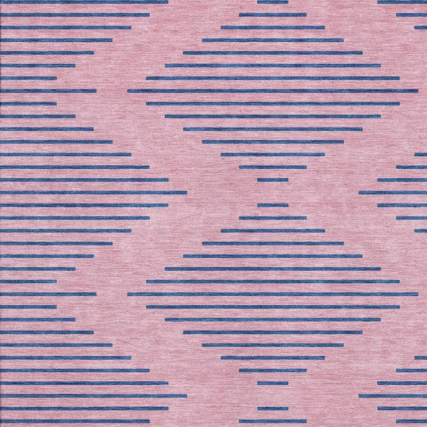Pink And Navy Blue Geometric Washable Area Rug With UV Protection Photo 2