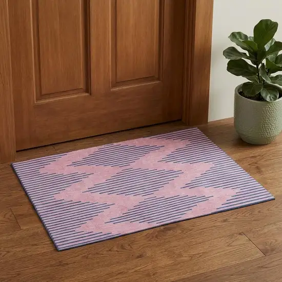 Pink And Navy Blue Geometric Washable Area Rug With UV Protection Photo 1