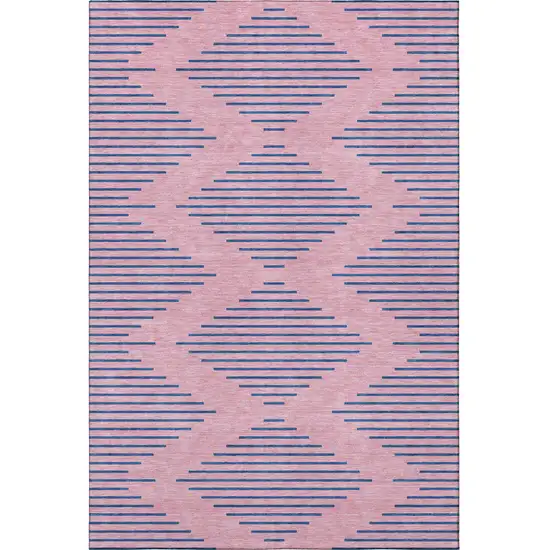 Pink And Navy Blue Geometric Washable Area Rug With UV Protection Photo 3