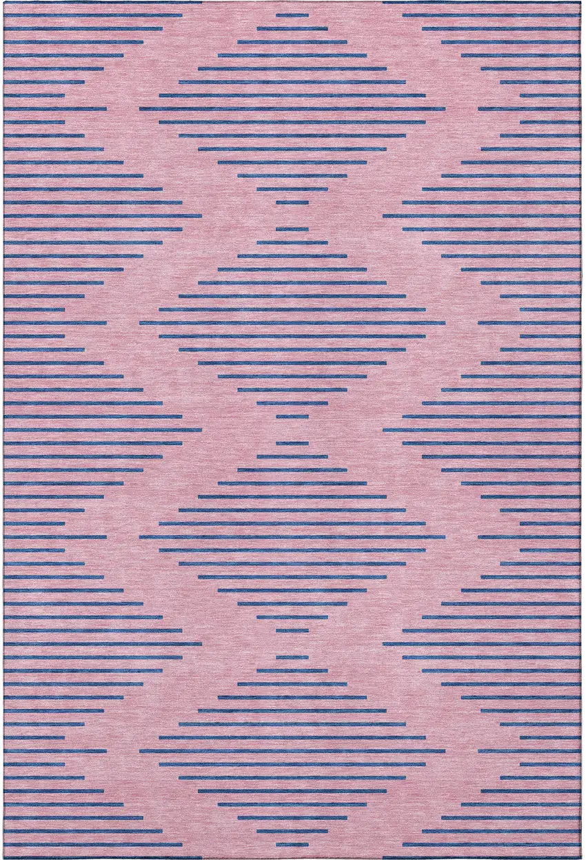 Pink And Navy Blue Geometric Washable Area Rug With UV Protection Photo 3