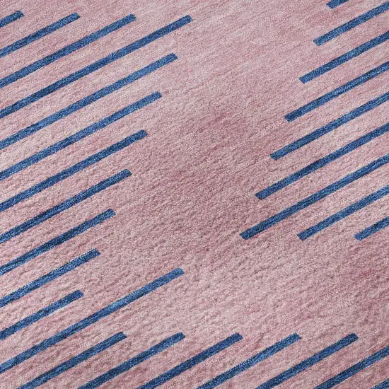 Pink And Navy Blue Geometric Washable Area Rug With UV Protection Photo 9