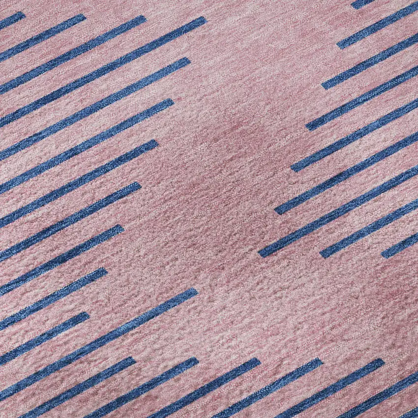 Pink And Navy Blue Geometric Washable Area Rug With UV Protection Photo 9