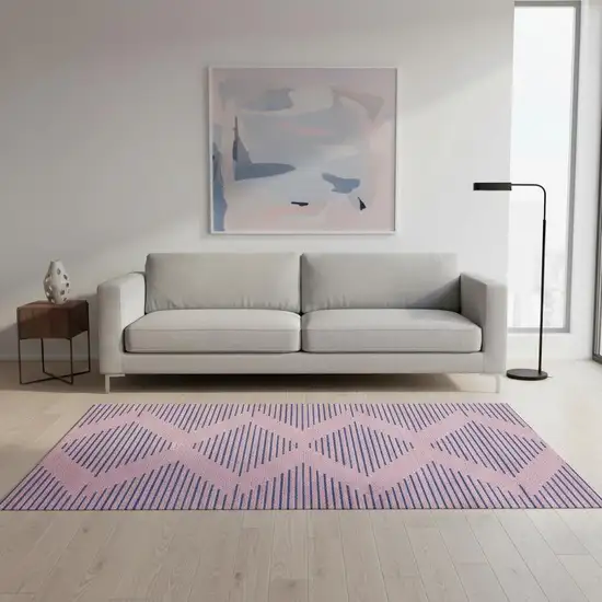 Pink And Navy Blue Geometric Washable Area Rug With UV Protection Photo 2