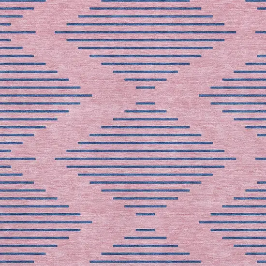 Pink And Navy Blue Geometric Washable Area Rug With UV Protection Photo 2