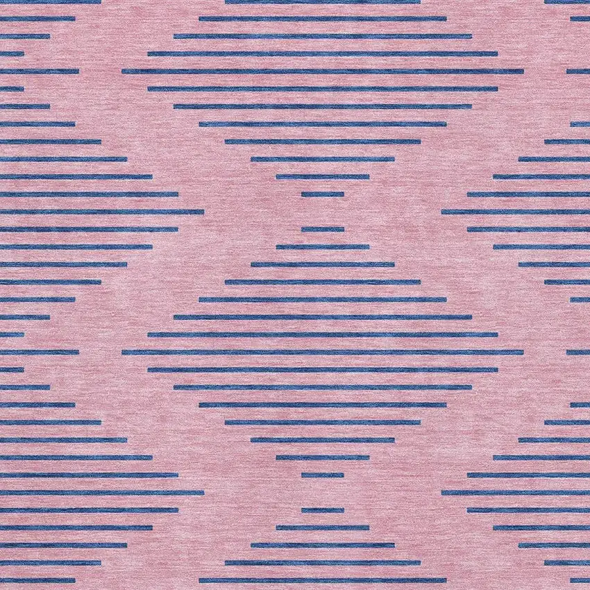 Pink And Navy Blue Geometric Washable Area Rug With UV Protection Photo 2