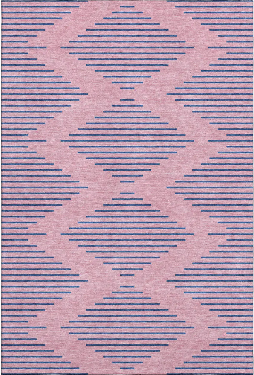 Pink And Navy Blue Geometric Washable Area Rug With UV Protection Photo 1