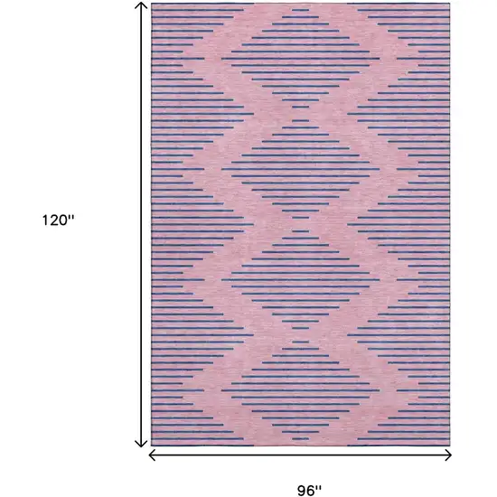 Pink And Navy Blue Geometric Washable Area Rug With UV Protection Photo 8