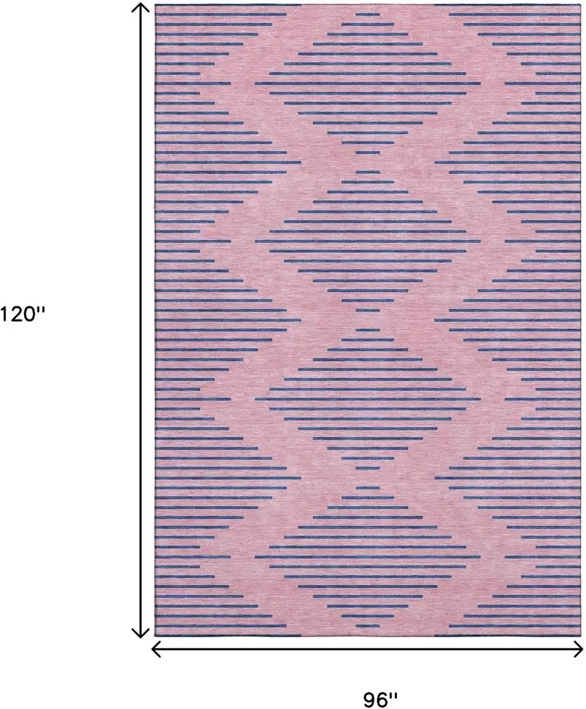 Pink And Navy Blue Geometric Washable Area Rug With UV Protection Photo 8