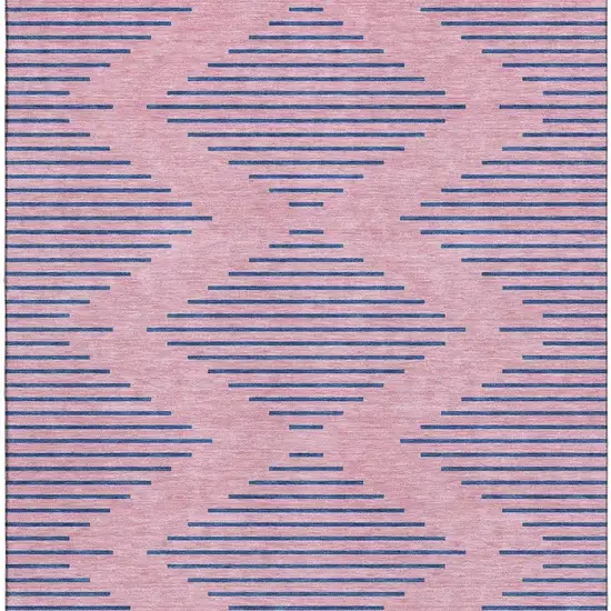 Pink And Navy Blue Geometric Washable Area Rug With UV Protection Photo 3