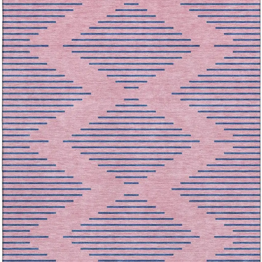 Pink And Navy Blue Geometric Washable Area Rug With UV Protection Photo 3