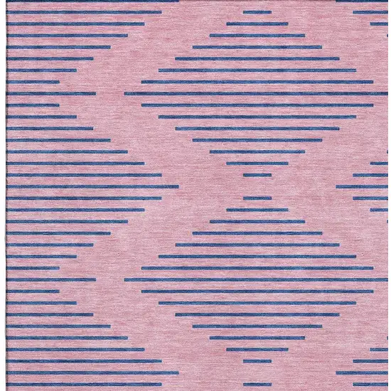 Pink And Navy Blue Geometric Washable Area Rug With UV Protection Photo 2