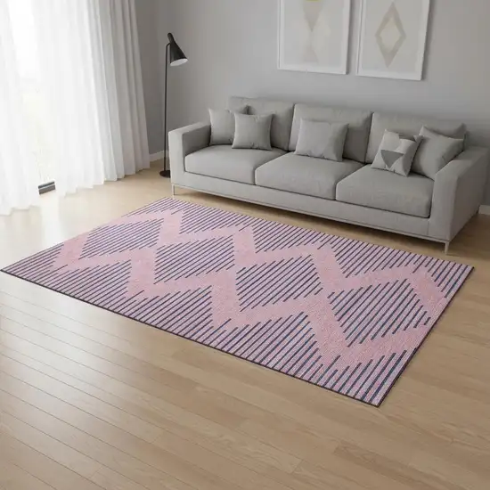 Pink And Navy Blue Geometric Washable Area Rug With UV Protection Photo 2