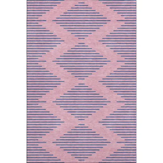 Pink And Navy Blue Geometric Washable Area Rug With UV Protection Photo 1