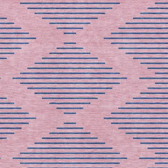 Pink And Navy Blue Geometric Washable Area Rug With UV Protection Photo 2