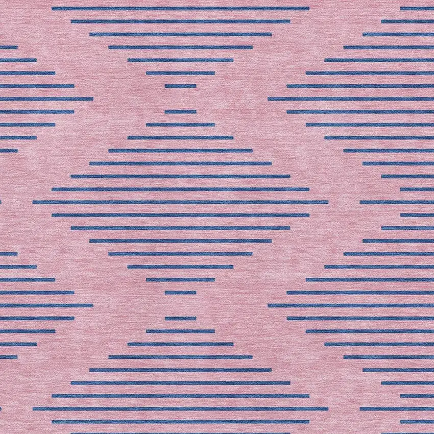 Pink And Navy Blue Geometric Washable Area Rug With UV Protection Photo 2