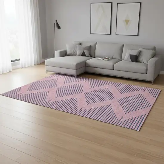 Pink And Navy Blue Geometric Washable Area Rug With UV Protection Photo 2