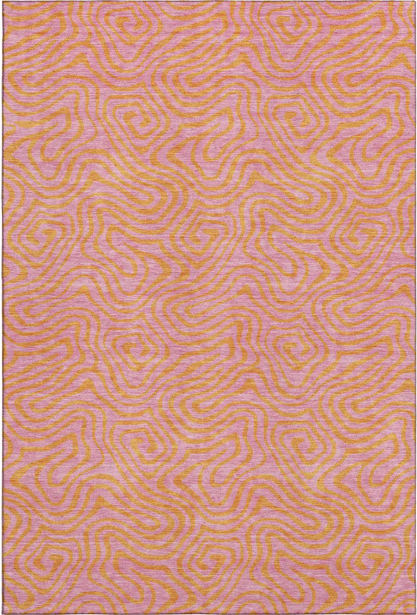 Pink And Orange Abstract Washable Area Rug With UV Protection Photo 1
