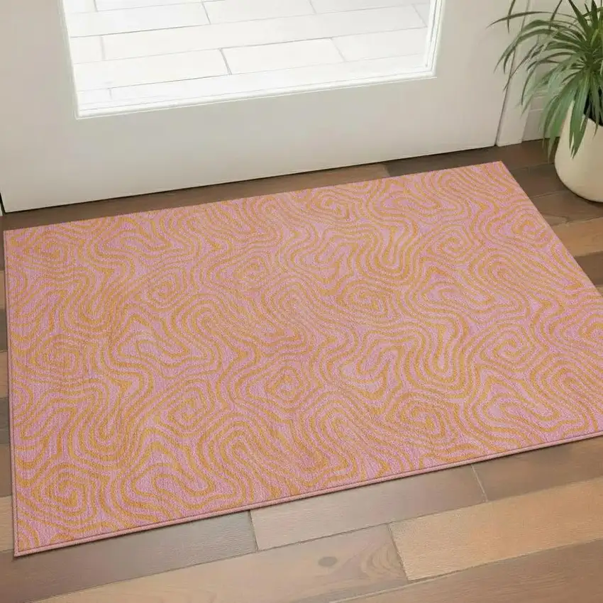 Pink And Orange Abstract Washable Area Rug With UV Protection Photo 2