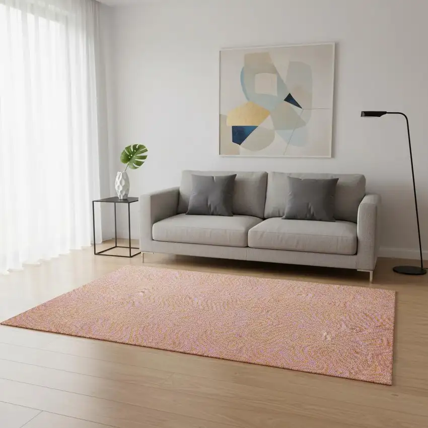Pink And Orange Abstract Washable Area Rug With UV Protection Photo 2