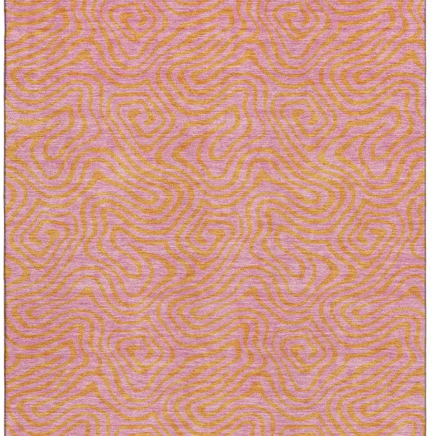 Pink And Orange Abstract Washable Area Rug With UV Protection Photo 2