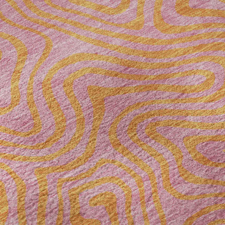 Pink And Orange Abstract Washable Area Rug With UV Protection Photo 9