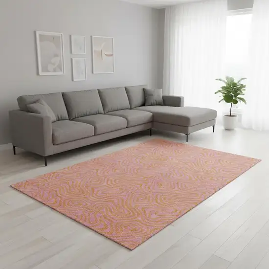 Pink And Orange Abstract Washable Area Rug With UV Protection Photo 2