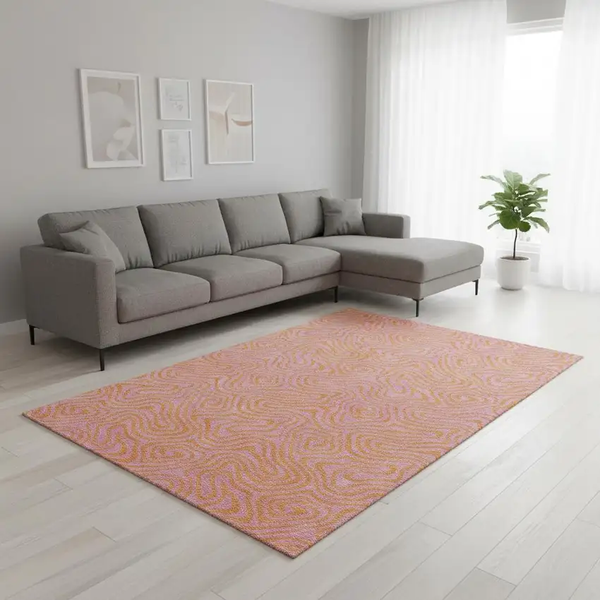 Pink And Orange Abstract Washable Area Rug With UV Protection Photo 2