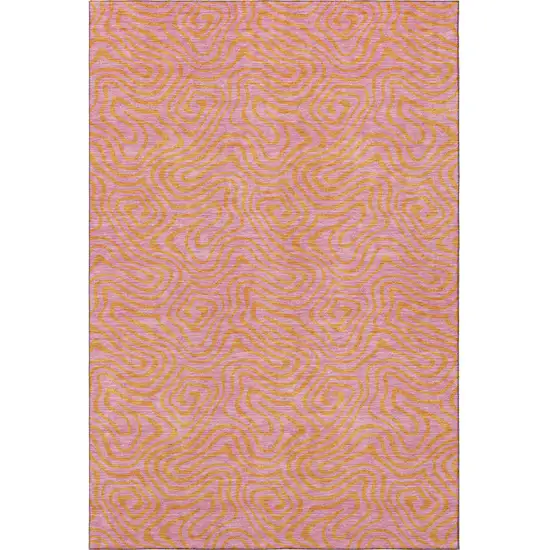 Pink And Orange Abstract Washable Area Rug With UV Protection Photo 3