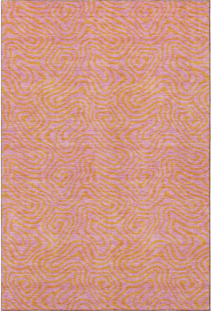 Pink And Orange Abstract Washable Area Rug With UV Protection Photo 3