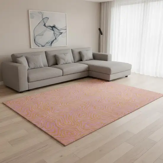 Pink And Orange Abstract Washable Area Rug With UV Protection Photo 2