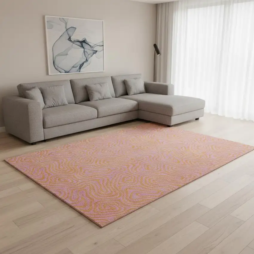 Pink And Orange Abstract Washable Area Rug With UV Protection Photo 2