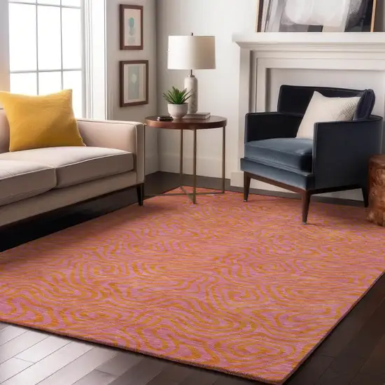 Pink And Orange Abstract Washable Area Rug With UV Protection Photo 4