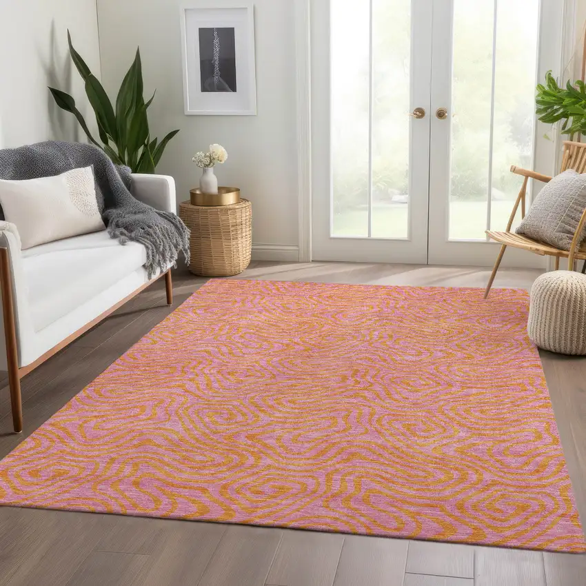 Pink And Orange Abstract Washable Area Rug With UV Protection Photo 5